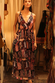 SILK DRESS LILY EMBROIDERED INDIA - sustainably made MOMO NEW YORK sustainable clothing, Boho Chic Dress slow fashion