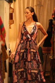 SILK DRESS LILY EMBROIDERED INDIA - sustainably made MOMO NEW YORK sustainable clothing, Boho Chic Dress slow fashion