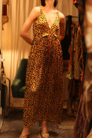 SILK DRESS LILY LEO PRINT DARK - sustainably made MOMO NEW YORK sustainable clothing, Boho Chic Dress slow fashion