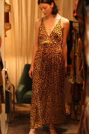 SILK DRESS LILY LEO PRINT DARK - sustainably made MOMO NEW YORK sustainable clothing, Boho Chic Dress slow fashion