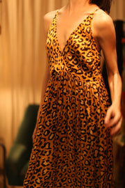 SILK DRESS LILY LEO PRINT DARK - sustainably made MOMO NEW YORK sustainable clothing, Boho Chic Dress slow fashion