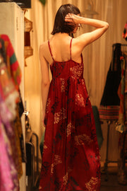 SILK DRESS LILY RED PAINTERS EDIT - sustainably made MOMO NEW YORK sustainable clothing, Boho Chic Dress slow fashion