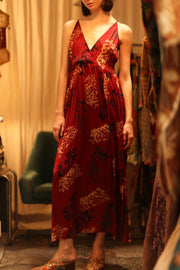 SILK DRESS LILY RED PAINTERS EDIT - sustainably made MOMO NEW YORK sustainable clothing, Boho Chic Dress slow fashion