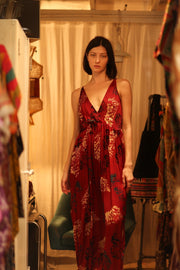 SILK DRESS LILY RED PAINTERS EDIT - sustainably made MOMO NEW YORK sustainable clothing, Boho Chic Dress slow fashion