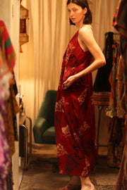 SILK DRESS LILY RED PAINTERS EDIT - sustainably made MOMO NEW YORK sustainable clothing, Boho Chic Dress slow fashion