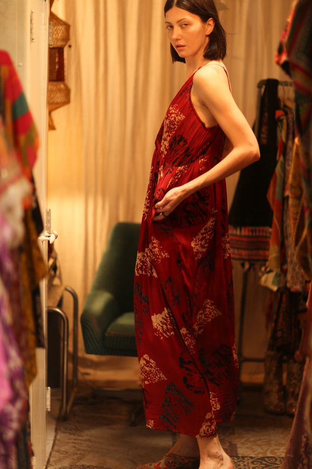 SILK DRESS LILY RED PAINTERS EDIT - sustainably made MOMO NEW YORK sustainable clothing, Boho Chic Dress slow fashion