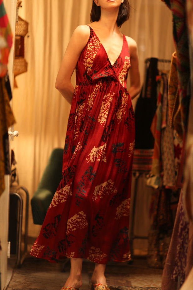 SILK DRESS LILY RED PAINTERS EDIT - sustainably made MOMO NEW YORK sustainable clothing, Boho Chic Dress slow fashion