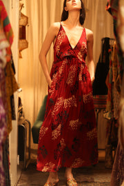 SILK DRESS LILY RED PAINTERS EDIT - sustainably made MOMO NEW YORK sustainable clothing, Boho Chic Dress slow fashion