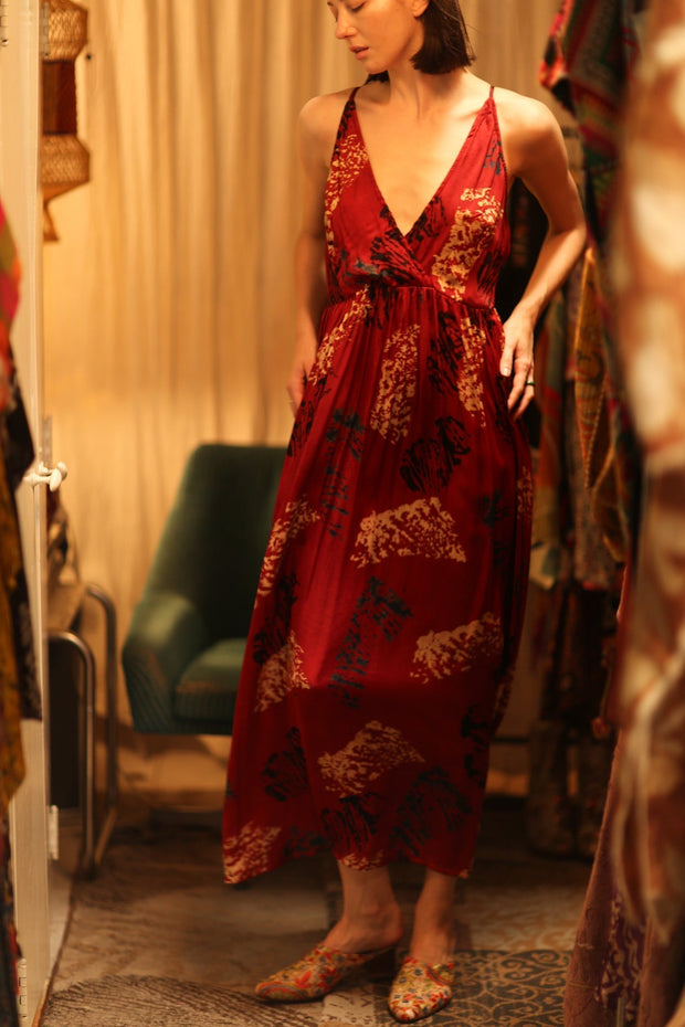 SILK DRESS LILY RED PAINTERS EDIT - sustainably made MOMO NEW YORK sustainable clothing, Boho Chic Dress slow fashion