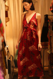 SILK DRESS LILY RED PAINTERS EDIT - sustainably made MOMO NEW YORK sustainable clothing, Boho Chic Dress slow fashion