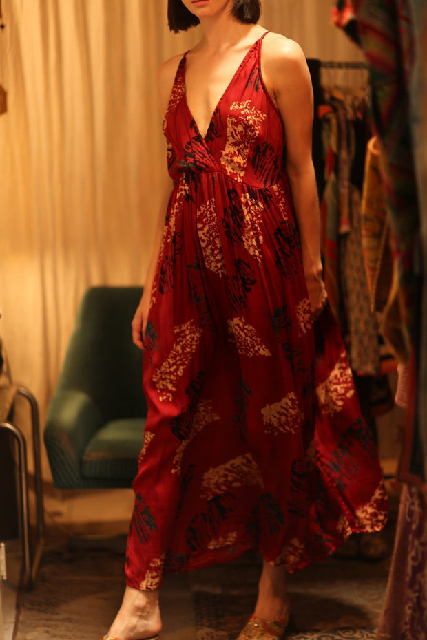 SILK DRESS LILY RED PAINTERS EDIT - sustainably made MOMO NEW YORK sustainable clothing, Boho Chic Dress slow fashion