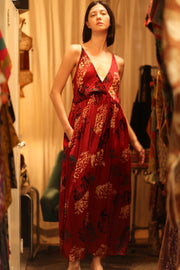 SILK DRESS LILY RED PAINTERS EDIT - sustainably made MOMO NEW YORK sustainable clothing, Boho Chic Dress slow fashion