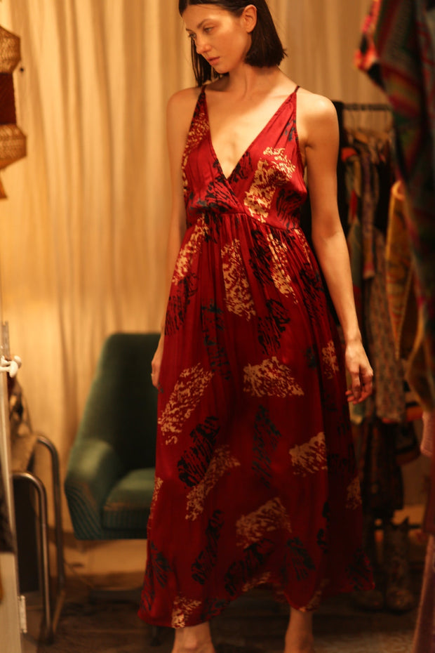 SILK DRESS LILY RED PAINTERS EDIT - sustainably made MOMO NEW YORK sustainable clothing, Boho Chic Dress slow fashion