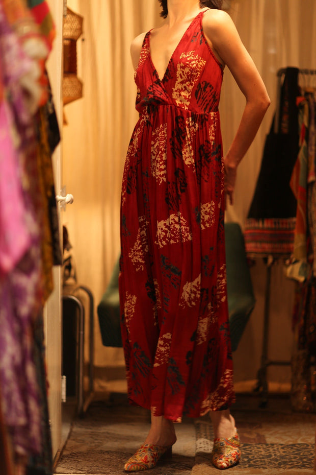 SILK DRESS LILY RED PAINTERS EDIT - sustainably made MOMO NEW YORK sustainable clothing, Boho Chic Dress slow fashion
