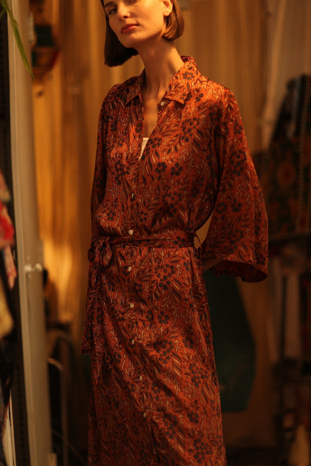 SILK DRESS RUTH HAND BLOCK PRINT FATOU - sustainably made MOMO NEW YORK sustainable clothing, dresskaftan slow fashion