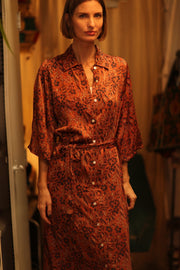 SILK DRESS RUTH HAND BLOCK PRINT FATOU - sustainably made MOMO NEW YORK sustainable clothing, dresskaftan slow fashion