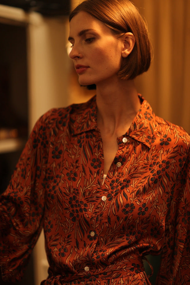 SILK DRESS RUTH HAND BLOCK PRINT FATOU - sustainably made MOMO NEW YORK sustainable clothing, dresskaftan slow fashion