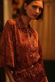 SILK DRESS RUTH HAND BLOCK PRINT FATOU - sustainably made MOMO NEW YORK sustainable clothing, dresskaftan slow fashion