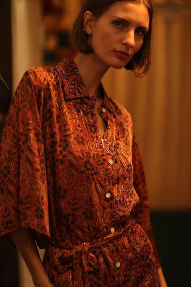SILK DRESS RUTH HAND BLOCK PRINT FATOU - sustainably made MOMO NEW YORK sustainable clothing, dresskaftan slow fashion