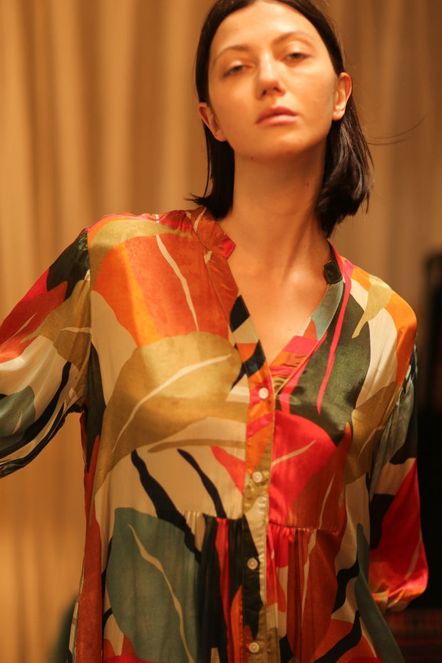 SILK DRESS SUSIE BALI NIGHTS - sustainably made MOMO NEW YORK sustainable clothing, Boho Chic Dress slow fashion