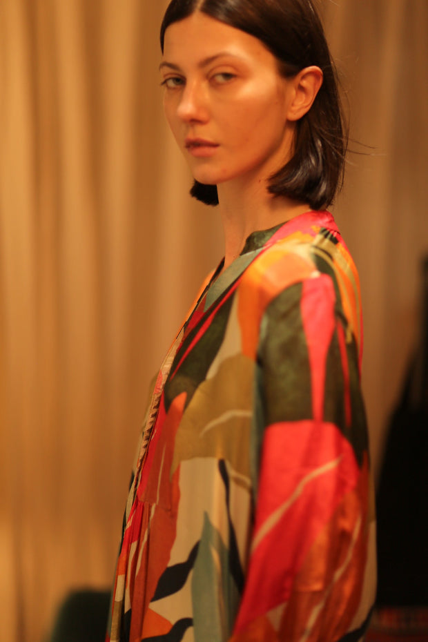 SILK DRESS SUSIE BALI NIGHTS - sustainably made MOMO NEW YORK sustainable clothing, Boho Chic Dress slow fashion