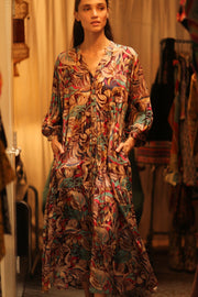 SILK DRESS SUSIE BROWN JUNGLE FEVER - sustainably made MOMO NEW YORK sustainable clothing, Boho Chic Dress slow fashion