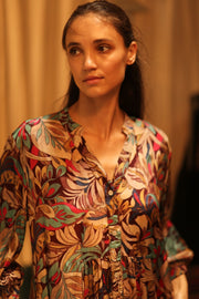 SILK DRESS SUSIE BROWN JUNGLE FEVER - sustainably made MOMO NEW YORK sustainable clothing, Boho Chic Dress slow fashion