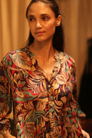 SILK DRESS SUSIE BROWN JUNGLE FEVER - sustainably made MOMO NEW YORK sustainable clothing, Boho Chic Dress slow fashion