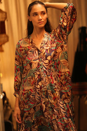 SILK DRESS SUSIE BROWN JUNGLE FEVER - sustainably made MOMO NEW YORK sustainable clothing, Boho Chic Dress slow fashion