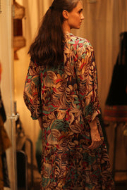 SILK DRESS SUSIE BROWN JUNGLE FEVER - sustainably made MOMO NEW YORK sustainable clothing, Boho Chic Dress slow fashion