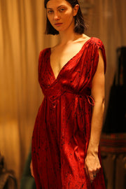 SILK DRESS VICTORIA RED PAINTER - sustainably made MOMO NEW YORK sustainable clothing, Boho Chic Dress slow fashion
