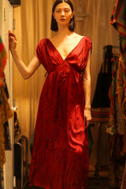 SILK DRESS VICTORIA RED PAINTER - sustainably made MOMO NEW YORK sustainable clothing, Boho Chic Dress slow fashion