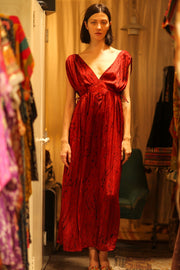 SILK DRESS VICTORIA RED PAINTER - sustainably made MOMO NEW YORK sustainable clothing, Boho Chic Dress slow fashion
