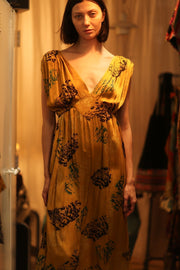 SILK DRESS VICTORIA YELLOW ARTIST - sustainably made MOMO NEW YORK sustainable clothing, Boho Chic Dress slow fashion
