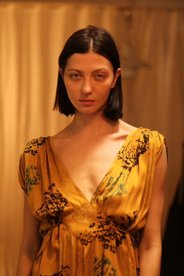 SILK DRESS VICTORIA YELLOW ARTIST - sustainably made MOMO NEW YORK sustainable clothing, Boho Chic Dress slow fashion