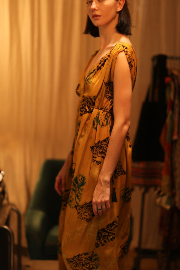 SILK DRESS VICTORIA YELLOW ARTIST - sustainably made MOMO NEW YORK sustainable clothing, Boho Chic Dress slow fashion