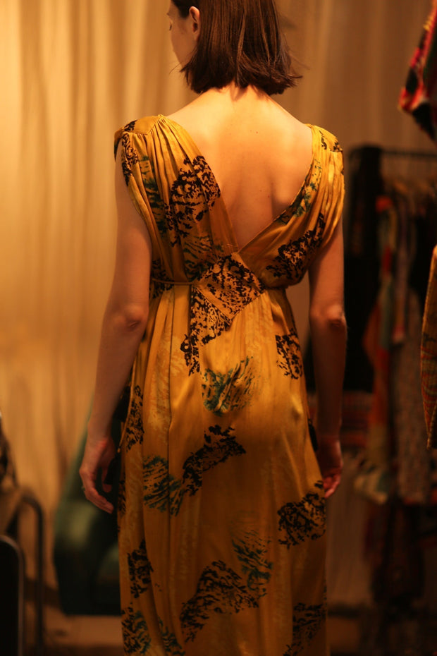 SILK DRESS VICTORIA YELLOW ARTIST - sustainably made MOMO NEW YORK sustainable clothing, Boho Chic Dress slow fashion