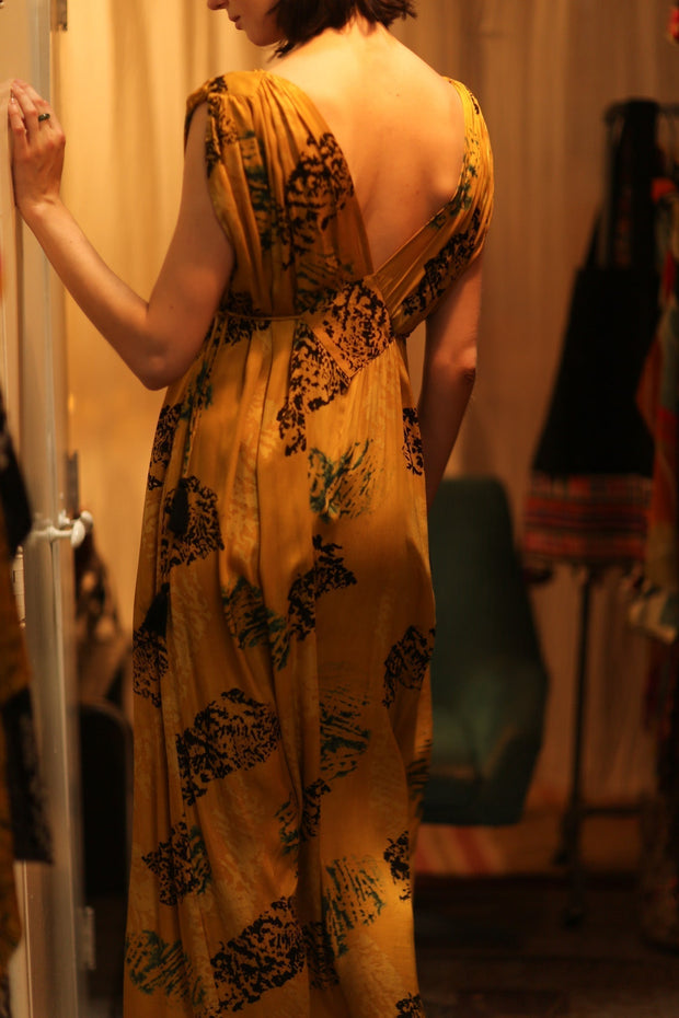 SILK DRESS VICTORIA YELLOW ARTIST - sustainably made MOMO NEW YORK sustainable clothing, Boho Chic Dress slow fashion