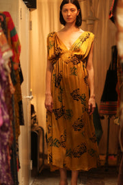 SILK DRESS VICTORIA YELLOW ARTIST - sustainably made MOMO NEW YORK sustainable clothing, Boho Chic Dress slow fashion