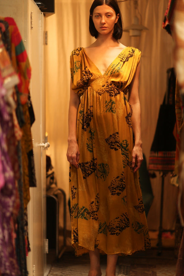 SILK DRESS VICTORIA YELLOW ARTIST - sustainably made MOMO NEW YORK sustainable clothing, Boho Chic Dress slow fashion
