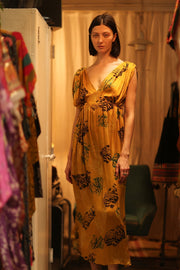 SILK DRESS VICTORIA YELLOW ARTIST - sustainably made MOMO NEW YORK sustainable clothing, Boho Chic Dress slow fashion