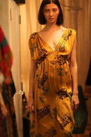 SILK DRESS VICTORIA YELLOW ARTIST - sustainably made MOMO NEW YORK sustainable clothing, Boho Chic Dress slow fashion