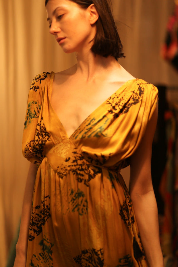 SILK DRESS VICTORIA YELLOW ARTIST - sustainably made MOMO NEW YORK sustainable clothing, Boho Chic Dress slow fashion