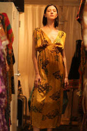 SILK DRESS VICTORIA YELLOW ARTIST - sustainably made MOMO NEW YORK sustainable clothing, Boho Chic Dress slow fashion