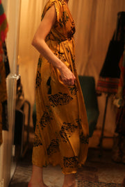 SILK DRESS VICTORIA YELLOW ARTIST - sustainably made MOMO NEW YORK sustainable clothing, Boho Chic Dress slow fashion