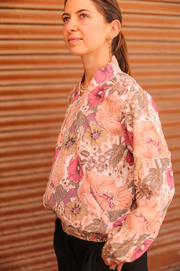 SILK EMBROIDERED BOMBER JACKET LAURA - sustainably made MOMO NEW YORK sustainable clothing, bestseller slow fashion