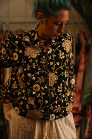 SILK EMBROIDERED BOMBER JACKET LISA - sustainably made MOMO NEW YORK sustainable clothing, bestseller slow fashion