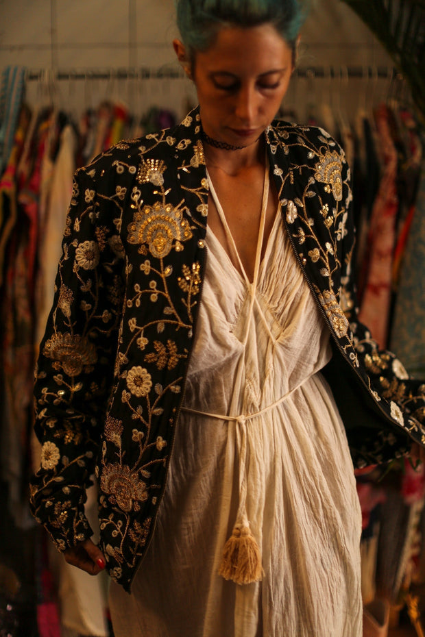 SILK EMBROIDERED BOMBER JACKET LISA - sustainably made MOMO NEW YORK sustainable clothing, bestseller slow fashion