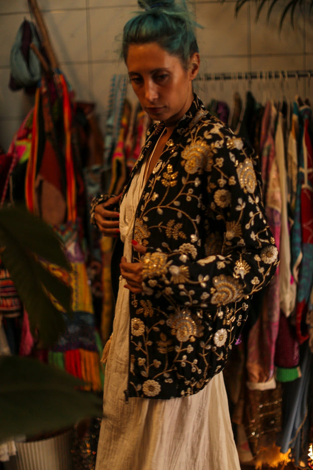 SILK EMBROIDERED BOMBER JACKET LISA - sustainably made MOMO NEW YORK sustainable clothing, bestseller slow fashion