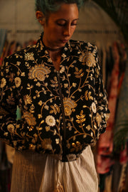 SILK EMBROIDERED BOMBER JACKET LISA - sustainably made MOMO NEW YORK sustainable clothing, bestseller slow fashion